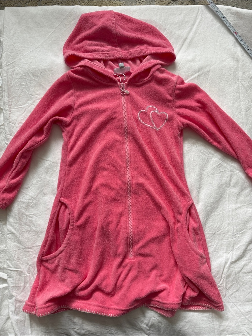 Girls' Hooded Pink Fleece Coat with Heart Accent